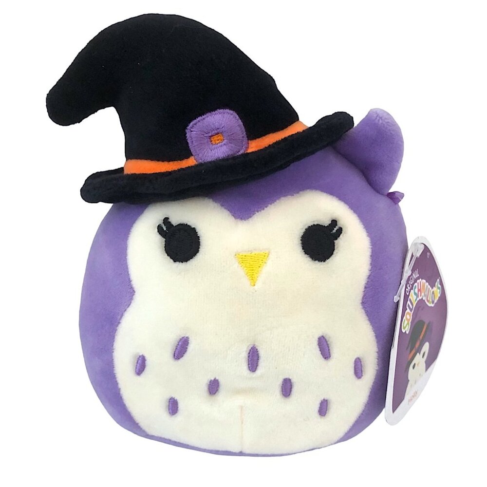 Squishmallows Holly the Halloween Owl + Black Witch Hat 5" Purple Plush NWT NEW